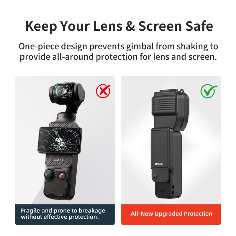 All-in-One Protective Kit for DJI Osmo Pocket 4, Silicone Stand Base with 2 Pack Tempered Glass Screen & Lens Protector and Hard Gimbal Protective Case for Travel, Daily Volgs