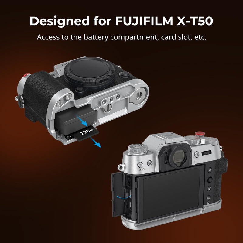 SMALLRIG X-T50 Handgrip, Silicone L-Shape Handle for FUJIFILM X-T50 Camera, Built-in Quick Release Plate for Arca, with Shutter Button and Hot Shoe Cover, Silver - 4713