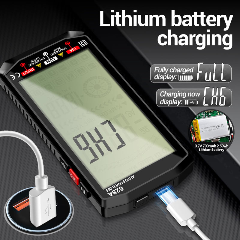 ANENG Multimeter,Digital Voltmeter Tester,TRMS 6000 Counts Rechargeable Meter Measures AC/DC Voltage,Current,Resistance,Capacitance,Temperature,Hz,NCV,Diode,Continuity Auto Ranging Electircal Tools Black