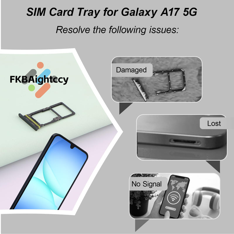 2PCS Sim Card Tray for Samsung Galaxy A17 5G SM-A176 SD Card Tray for Galaxy A17 5G SM-A176B SM-A176U SM-A176E Slot Holder Replacement with Open Eject Pin(Balck)