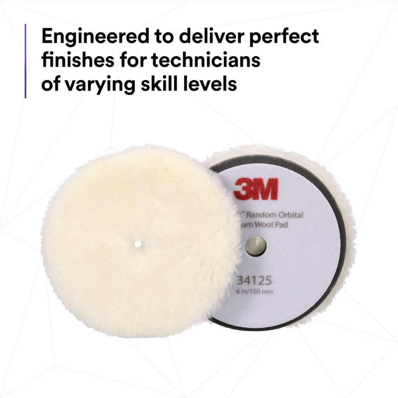 3M Perfect-It Random Orbital Medium Wool Compounding Pad, 6"/150 mm, White, 34125, Orbital Pads for Automotive Compounding and Polishing 6" 150mm