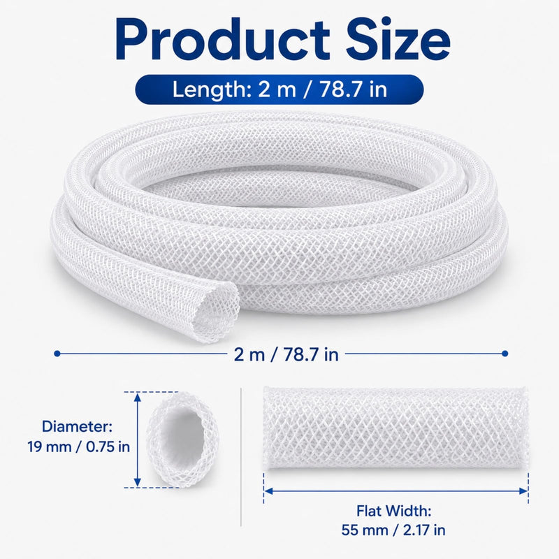 Cable Sleeve, 6.56ft Cable Management, Desk Cord Cover Organizer Wire Hider for Computer TV Wire Loom Tubing, Pet Proof Cord Protector from Cat Dog Chewing (6.56FT,White) White