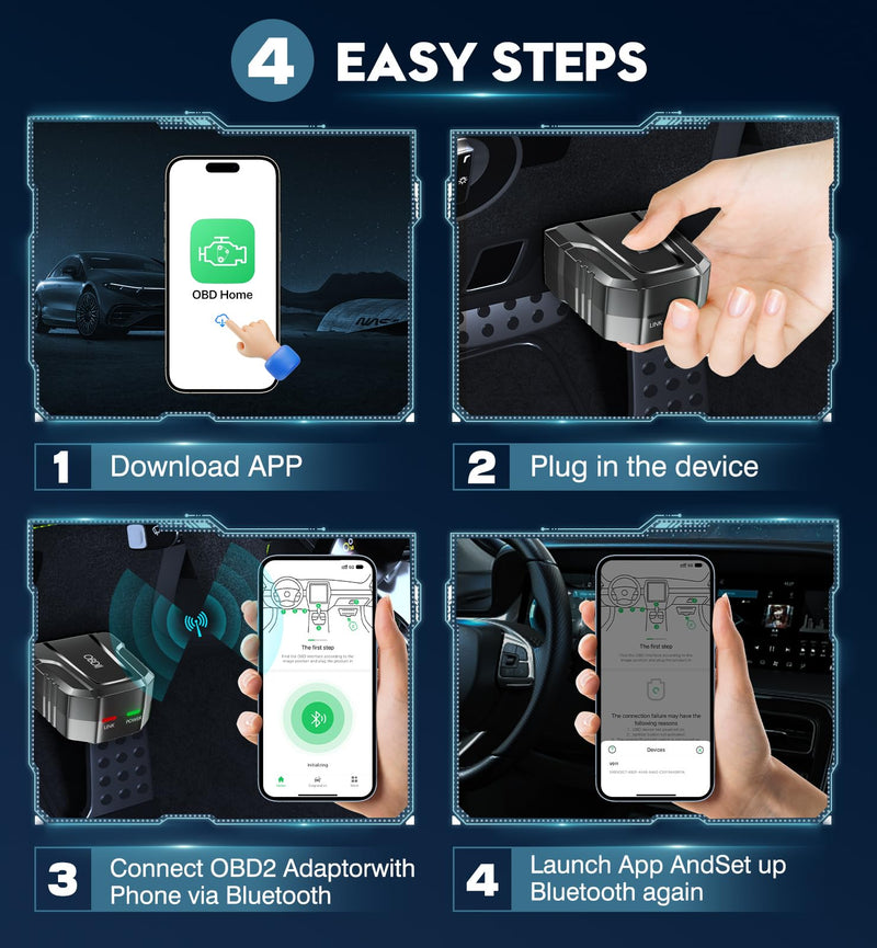 OBD2 Scanner Reader Bluetooth Wireless Auto Diagnostic Scan Tool for iOS & Android for Performance Test Bluetooth 5.4 Car Check Engine Car Code Reader, Clear Error Code Live Data Reset Exclusive APP black