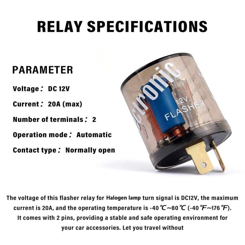 2PCS 12V Flasher Relay,Heavy Duty 2-Pin Turn Signal Relay Only for Repairing Halogen Bulb Frequent Flicker Problem,Two Prong Round Blinker Relays of Automotive Relays Car Accessories