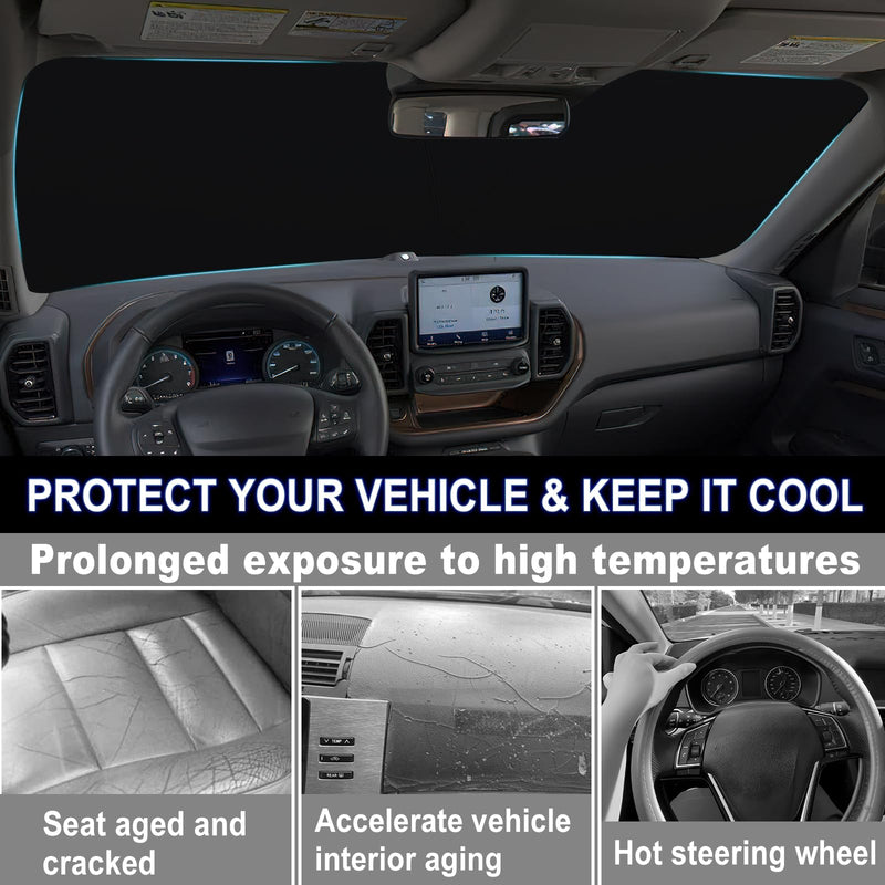 Windshield Sun Shade for 2021-2025 Ford Bronco Sport| Fully Covered Foldable Front Window Sun Visor| 310T Polyester| UV Heat Insulation Protection| Outdoor Camping (Not for Bronco Model) Fit 2021-2025 Bronco Sport