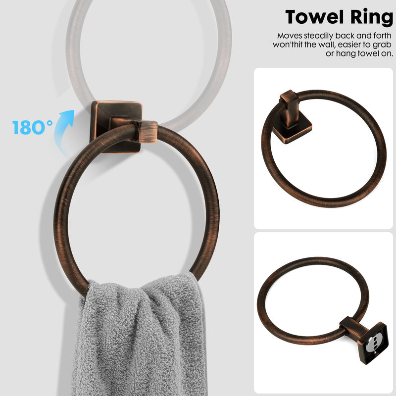 4 Pieces Oil Rubbed Bronze Bathroom Hardware Accessories, Include Hand Towel Ring, Toilet Paper Holder and 2 Robe Towel Hooks,Bronze Bathroom Hardware Set