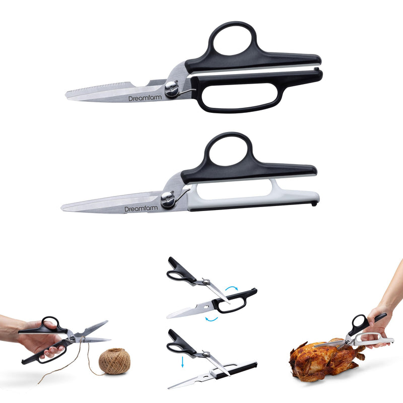 Dreamfarm Bishears 2-In-1 Kitchen Scissors that Flip to Become Powerful Shears - Black/White