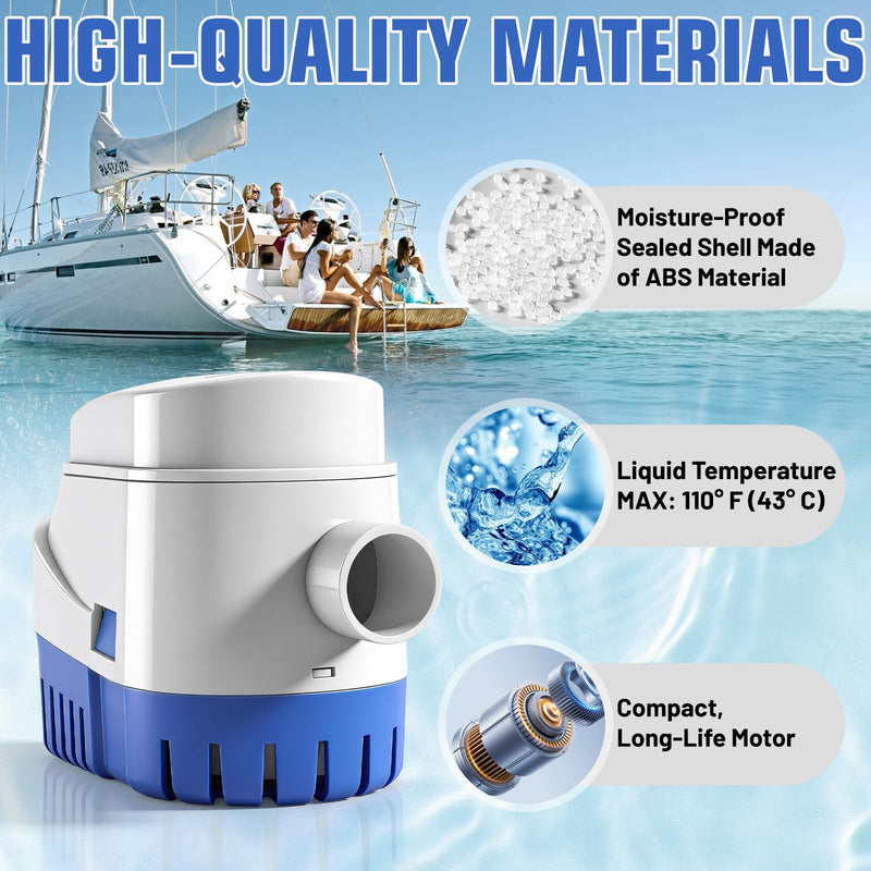 Geloo Automatic Submersible Boat Bilge Pump 12V 1100GPH Boat Bilge Water Pump with Float Switch (Outlet Diameter：29 mm/1.14 Inch)