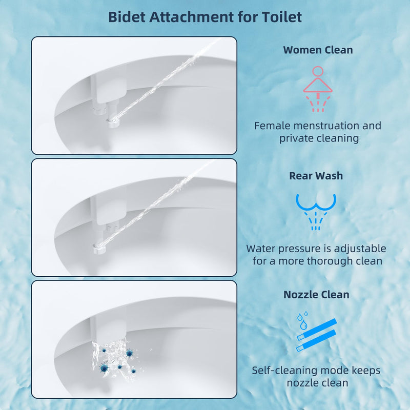 Hibbent Bidet Attachment for Toilet, Self Cleaning Dual Nozzle, Hot & Cold Water Spray Non-Electric Mechanical Bidet Toilet Seat for Rear or Female Washing Sanitizing, Adjustable Water Pressure, White