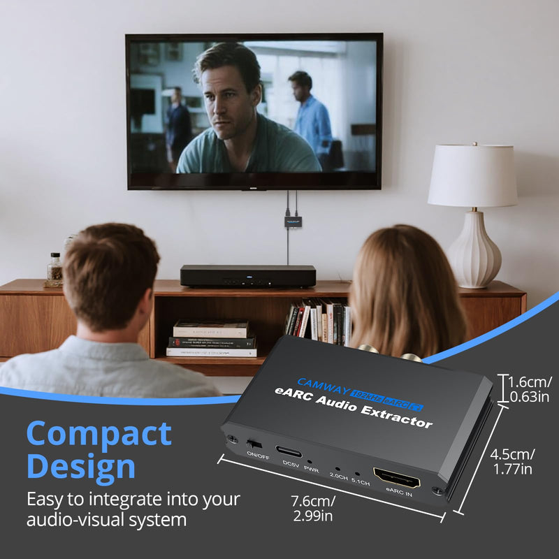 CAMWAY eARC/ARC Audio Extractor - eARC/ARC to Optical RCA 3.5mm Adapter, Support Dolby Digital DTS 5.1 Surround Output for TV, Amplifiers, Soundbars, Powered Speakers, Headphones,etc 8.3 x 5.2 x 3.8 cm