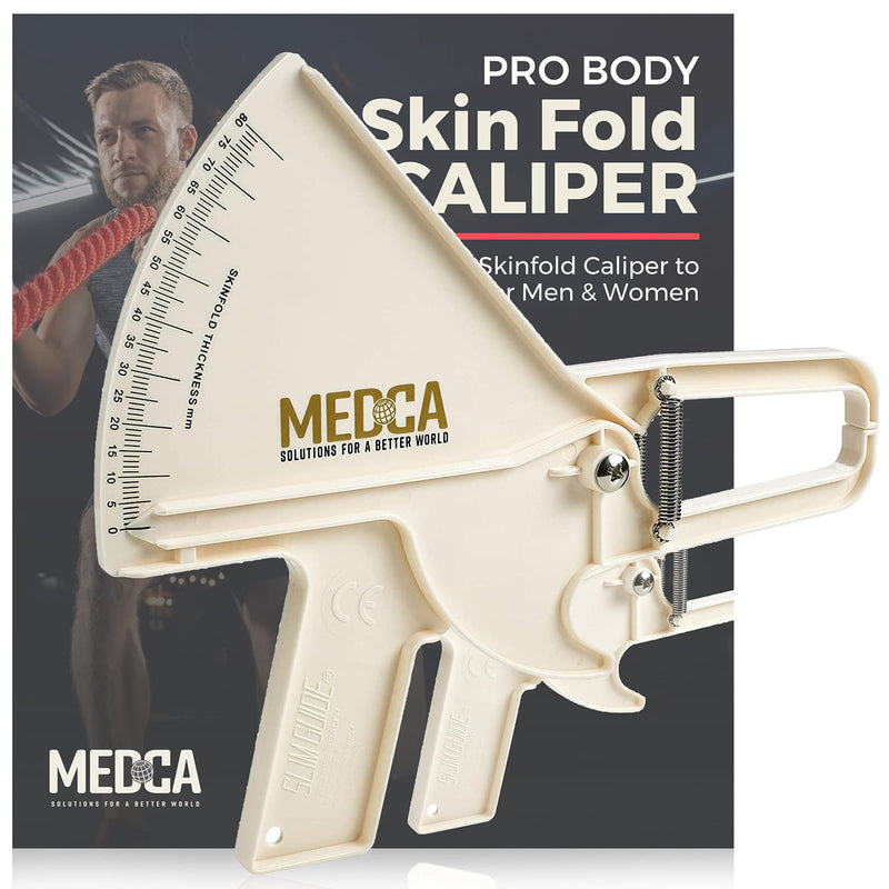 Pro Body Skin Caliper - Handheld BMI Measuring Tool - Accurate Skinfold Caliper Measures Fat for Men and Women, for Monitoring Fitness and Weight Loss Goals, Instructions and Body Fat Chart, Black Black & White Caliper