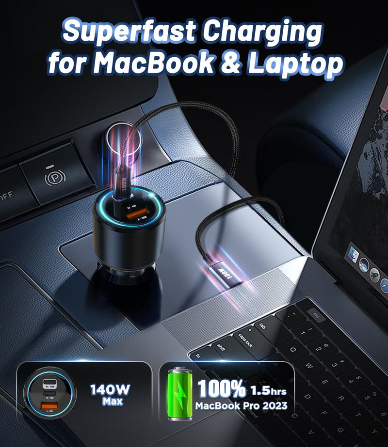 Kapebow USB C Car Charger-215W 3 Port Superfast Charging Car Charger Adapter for MacBook Pro/Air, Laptop, iPad, iPhone 14/13/12/11,Samsung Galaxy S23/22, Pixel