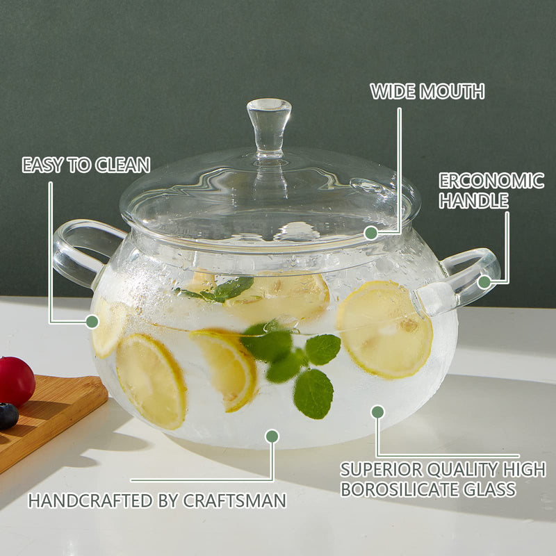 2450ML/83oz Glass Clear Saucepan with Lid,Best Handmade Easy Clean Heat Resistant Glass Cooking Pot for Noodles, Soup, Cereals, Fruits