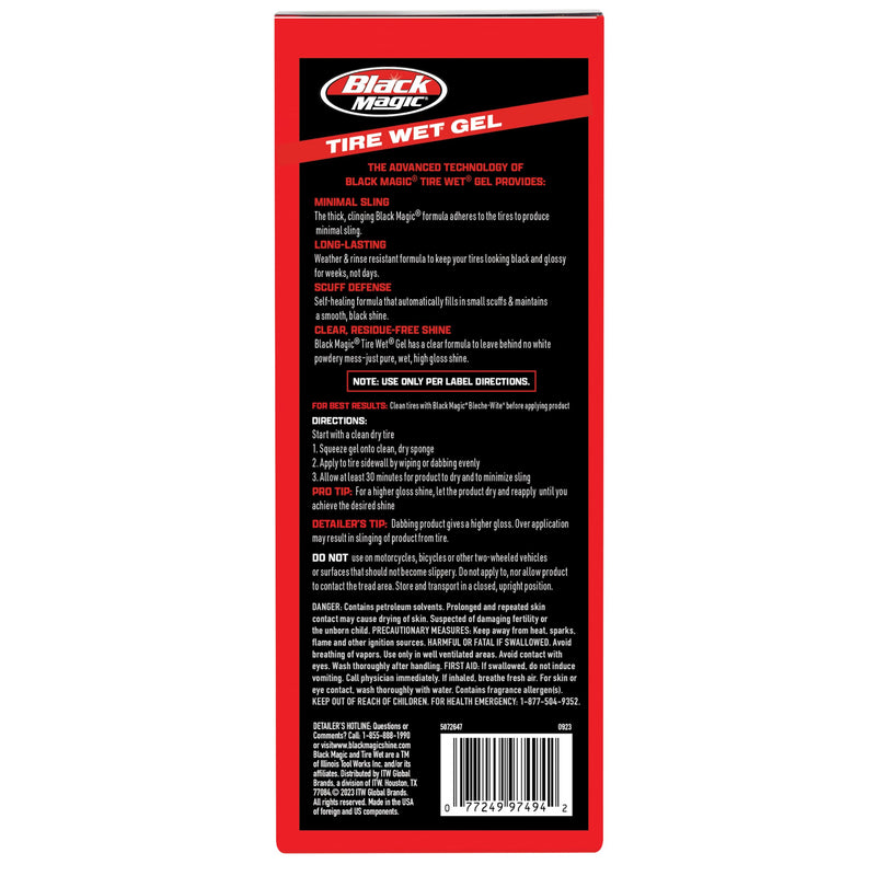 Black Magic 5072647 Tire Wet Gel, 16 oz - Thick Clinging Formula Sticks to Tires to Produce Minimal Sling and a Glossy Shine 16 oz.