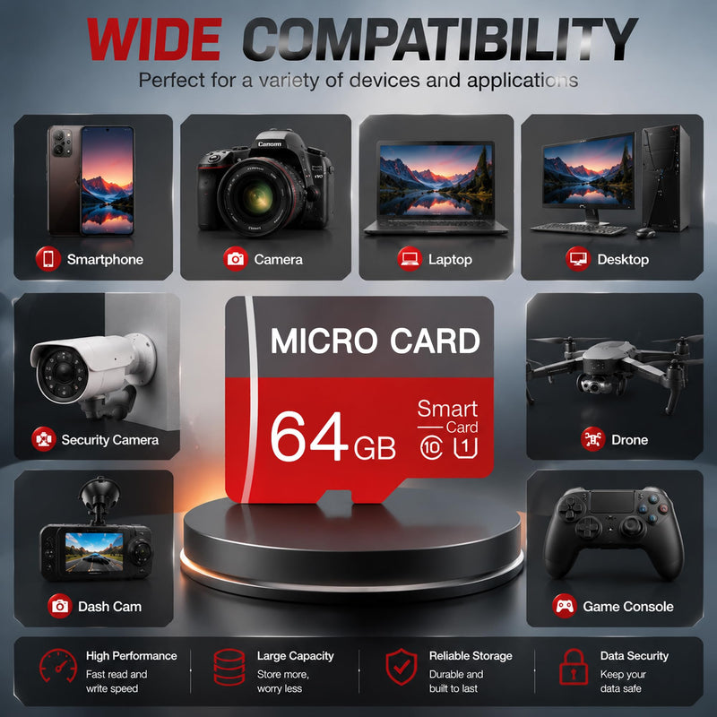2 Pack 64GB Micro SD Card Class10 Memory Card U3 TF Card with Adapter for Smartphones, Tablets, and Cameras