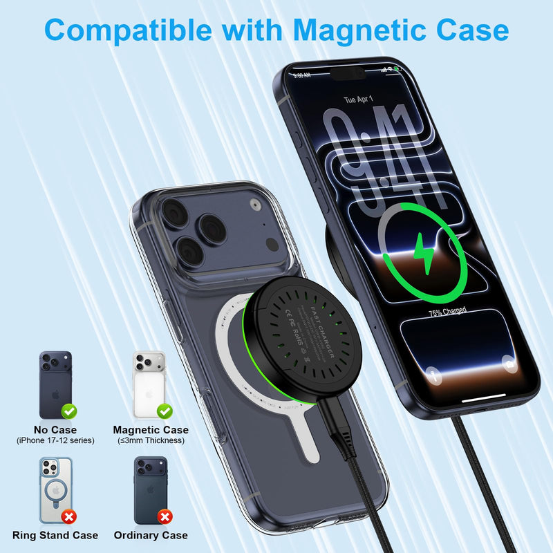 25W Samsung Wireless Charger Fast Charging for Samsung Galaxy Z Fold/Flip8 | Magnetic Magsafe Wireless Charger Pad Station for Galaxy S26 Ultra S26Plus S25 Edge S24FE S23,Google Pixel 10Pro 9A,iPhone 17 1black