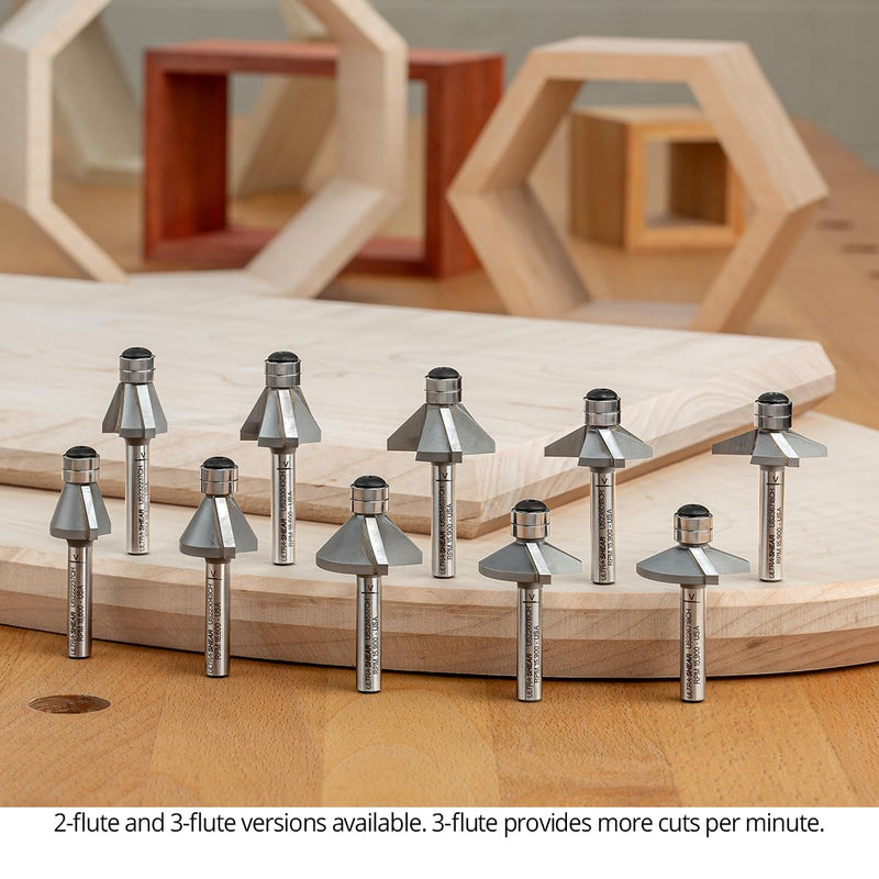 Chamfer Router Bit, 1/4 Shank, 60 Degree, 2 Flute, Twin Bearing, Carbide Tipped, USA Made Edge Forming Bevel Bit - US226018CH 60 Deg