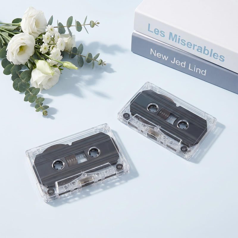 JIEYAO 2Pcs Blank Cassette Tape, 60 Minutes Blank Clear Audio Recording Tape with Plastic Storage Case for Speech Music Recording Collectors