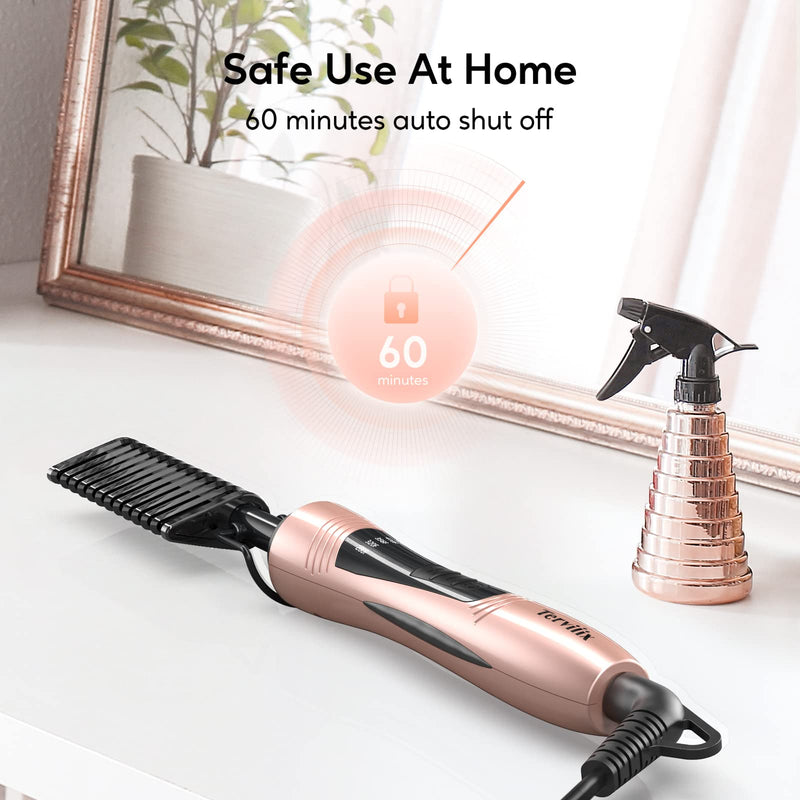 Terviiix Hot Comb Electric, Hot Comb for Wigs, Afro Hair & Beard, Anti-Scald Straightening Comb with Keratin & Argan Oil Infused Teeth, Temperatures Adjustable, 60 Min Auto Shut Off Rose Gold