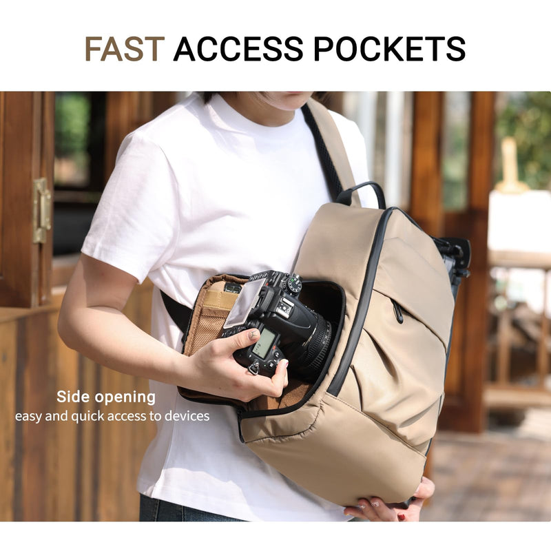 TAAOKA Camera Sling Bag, DSLR/SLR/Mirrorless Camera Backpack Case Shockproof Photography Backpack with Tripod Holder & Removable Modular Inserts Compatible with Canon/Nikon/Sony/Fuji Coffee Medium 9.06 x 5.12 x 15.16 inches