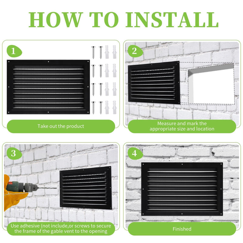2 Pcs Attic Vent 8" X 12" Metal Shed Vents Louver Vent Grille Gable Vents with Screen Mesh for Indoor Outdoor Garage Attic Ceiling, Boost Ventilation and Guard Against Moisture (Black) Black