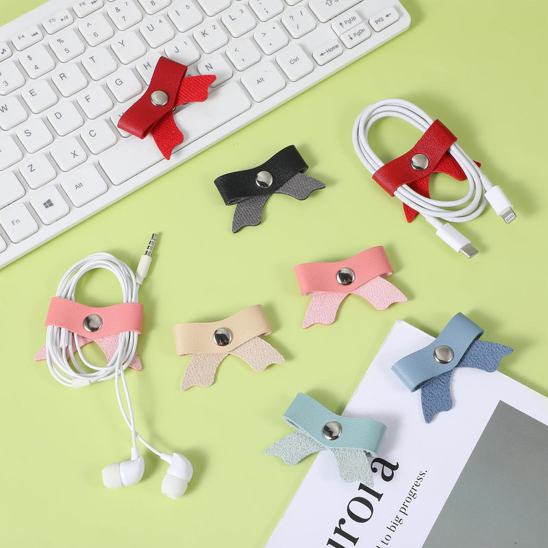 60 Pcs Phone Cord Holder Leather, Leather Cord Organizer Bow Cable Straps | Bulk Organization Solution, Stylish Bow Design, Durable Pu Leather Material, Organize Efficiently, Perfect For Everyday Use