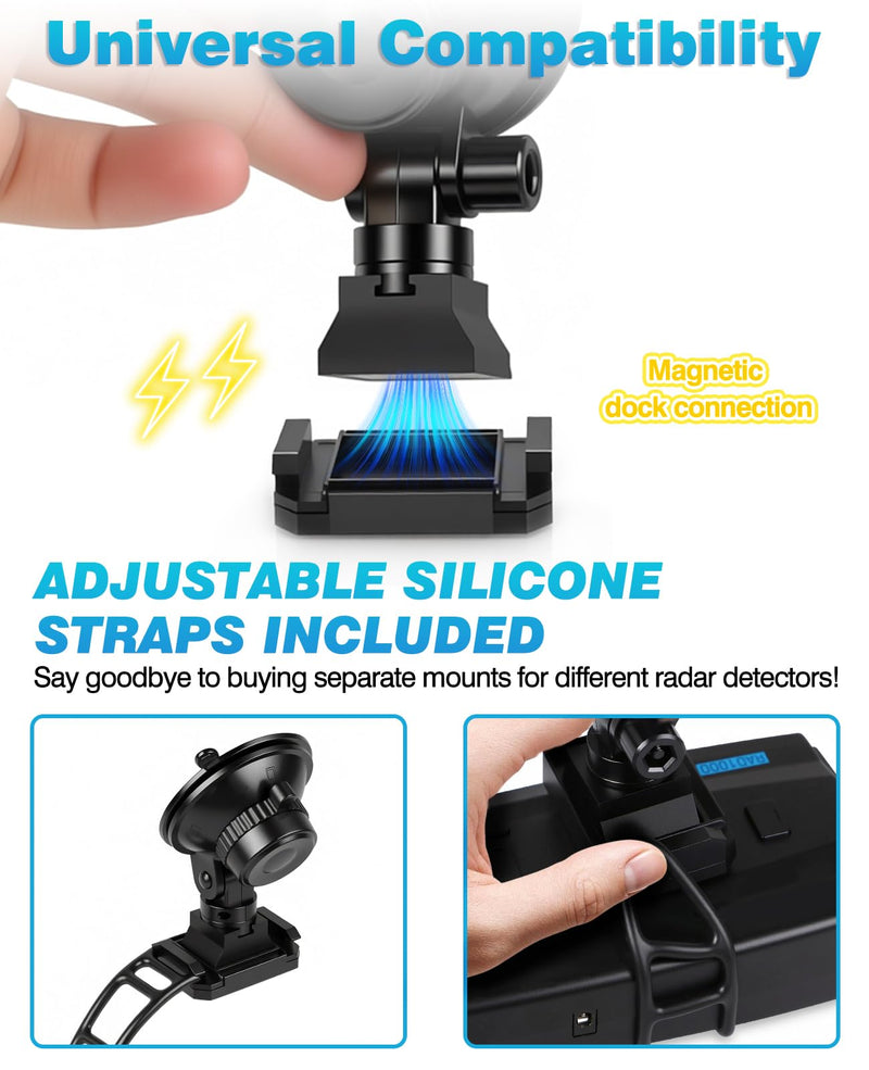Magnetic Radar Detector Mount for Escort Redline 360c MAX 3 Cobra RAD 700i | EZ Quick Release Suction Cup Holder, 360° Swivel, Heat-Resistant, Universal Straps Included