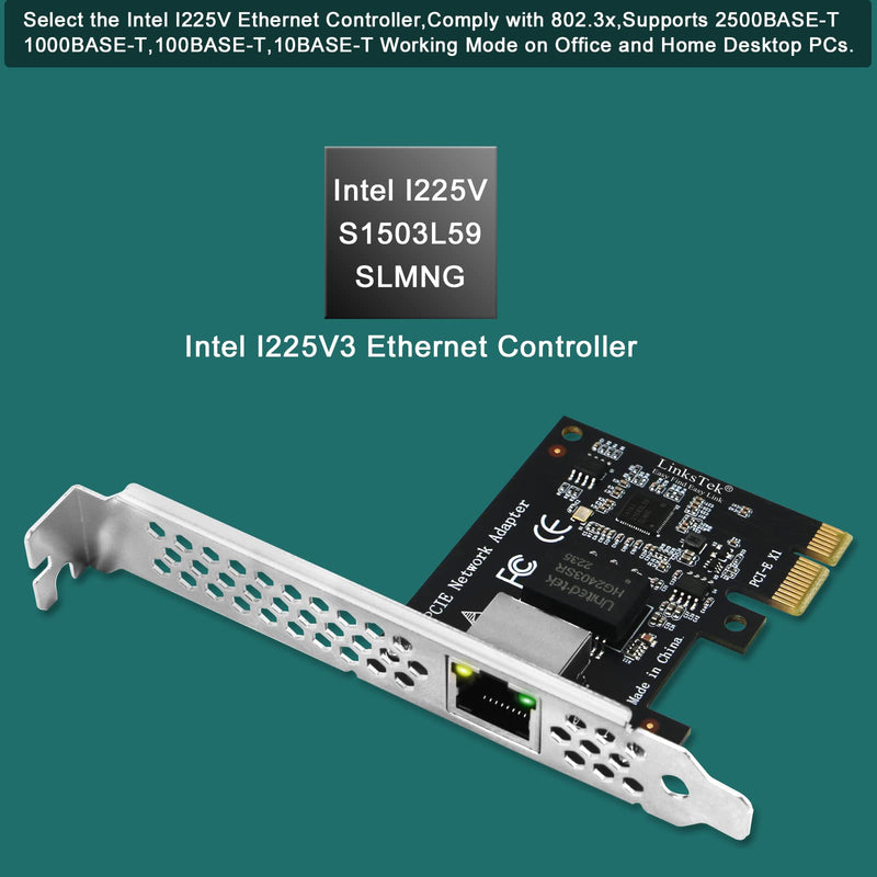 PCI Express X1 Interface to 2.5GbE RJ45 Ports Network Adapter for Windows 11, 10 64bit and Windows Server 2019, 2022, Intel I225V Ethernet Controller, 2.5GbE PCIE NIC Card (PCIE-I225) PCIE-I225