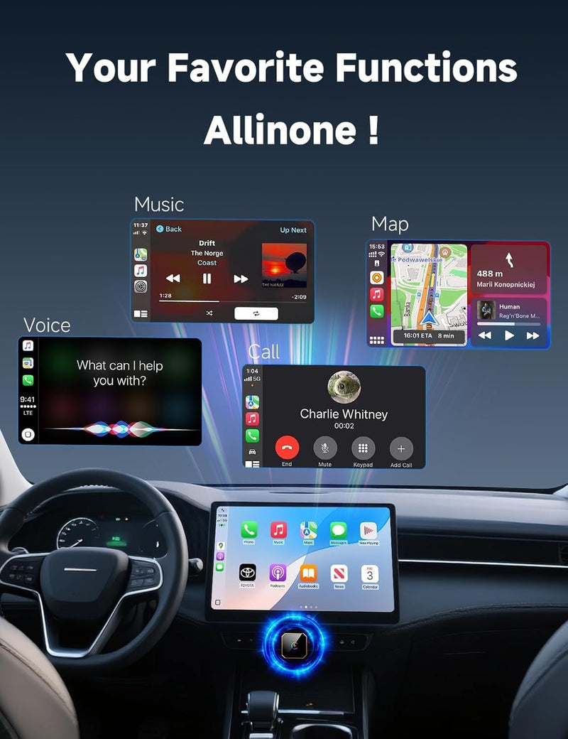 Aimoon 2026 Upgraded Wireless CarPlay Adapter for iPhone＆Android, Car Play Mini Wired to Wireless Adapter for CarPlay ＆Android Auto Plug and Play Stable Connection & No Latency for iPhone iOS 10+ Orange