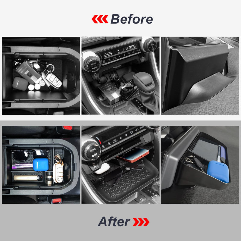 3PCS Center Console Organizer Tray and Armrest Storage Box Compatible with Toyota RAV4 2019-2022 2023 2024 Dash Storage Tray Interior Accessories-Not for New 10.5'' Multimedia Display 3PCS