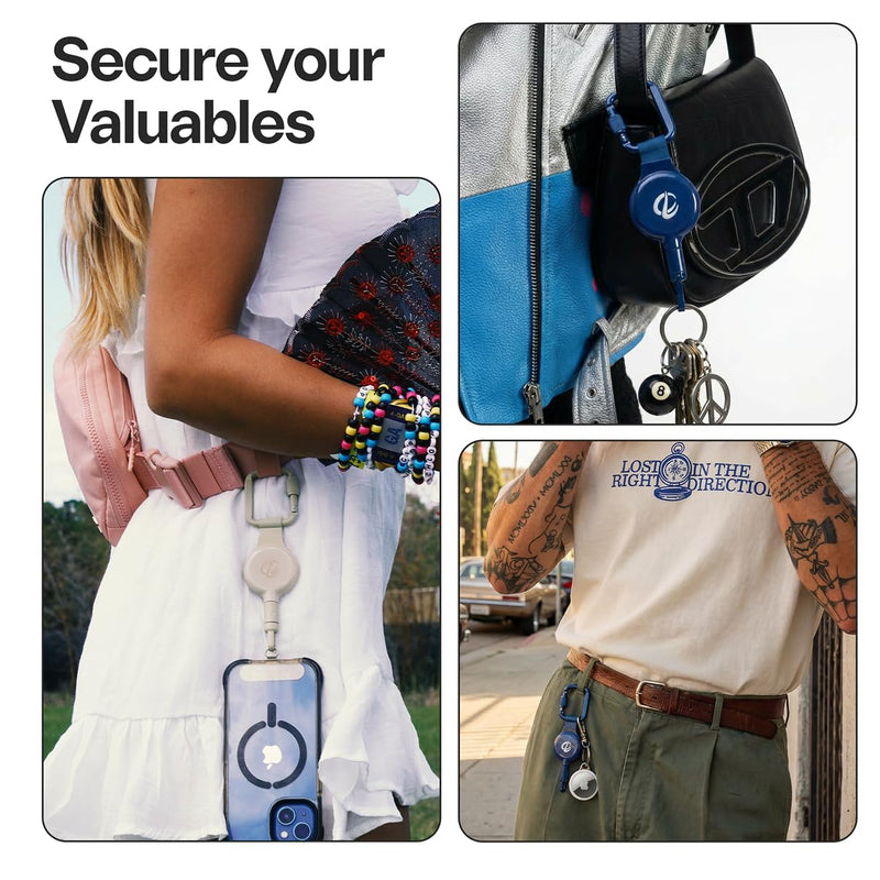 2 Anti-Theft Phone Tether – Magnetic Connection, Metal Anchor, Retractable Steel Line and Locking Carabiner Sapphire