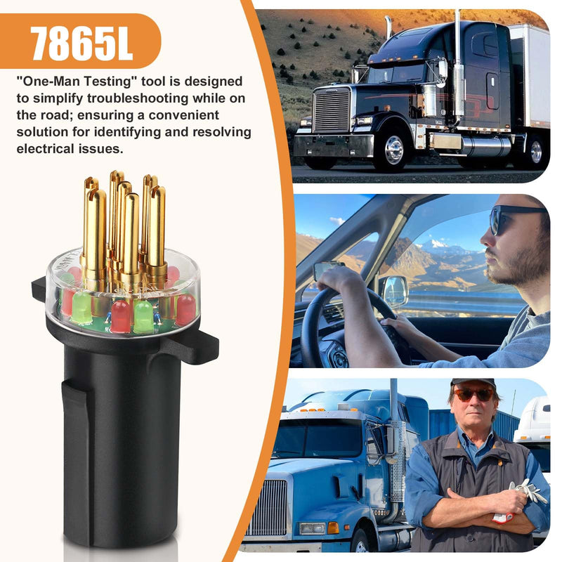 7865L 7-Way Round Pin Tractor Plug Tester, for Testing Turn Signals,Hazard Lights, Brake Lights and More，Making Troubleshooting Electrical Issues Quick and Straightforward