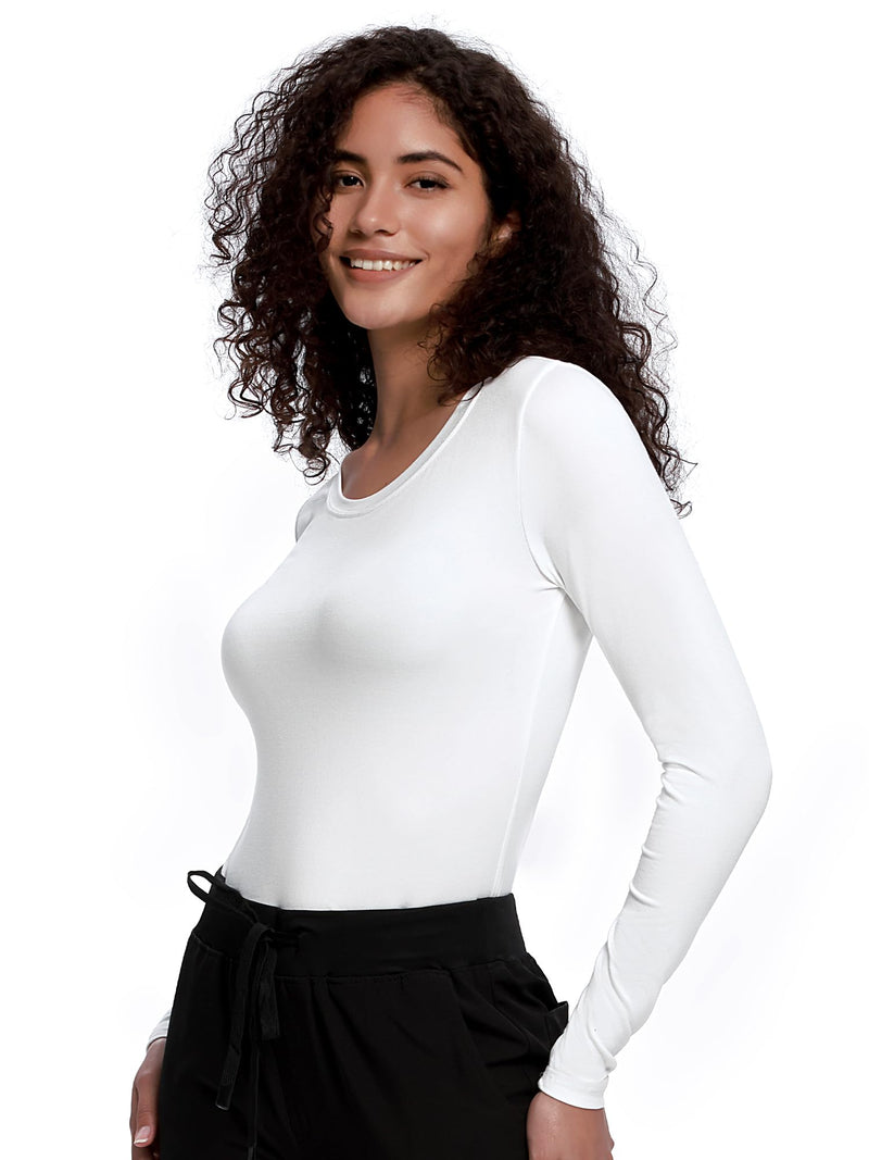 COZYFIT 3 Pack Underscrub Long Sleeve Women - Undershirts for Women Soft Fabric White Medium