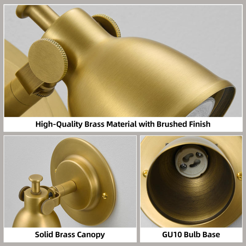 Gold Small Wall Sconce Hardwired Single - Brass Vintage Dimmable Indoor Bell Light Fixture for Bathroom Vanity Bedroom Bedside Reading Hallway Living Room Kitchen Gallery Hall Picture Lamp Gold（Brass） 1 Pack