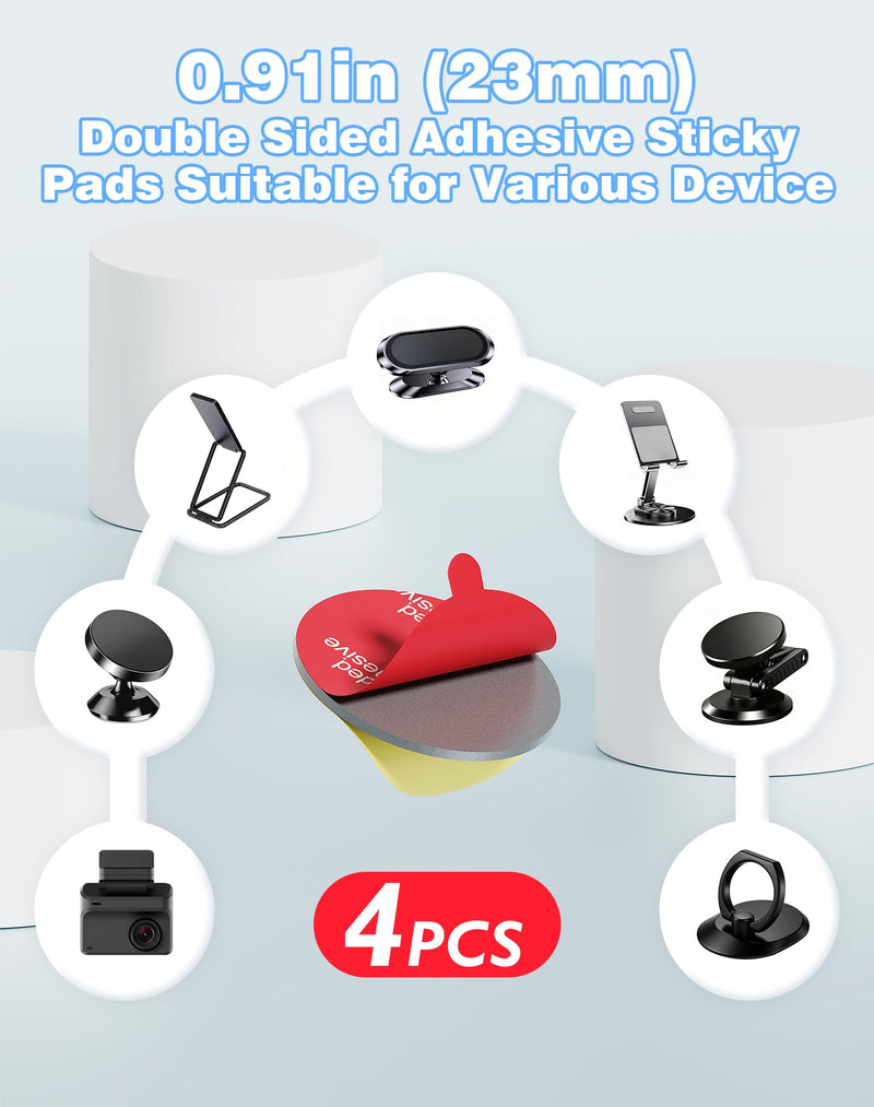 8-Pack Round Double Sided Adhesive Sticky Pads for Car Phone Holder | 4pcs 2.76in Sticker. 4pcs 0.91" Heat Resistant Replacement Tape for Phone Ring Holder. For Dashboard Car Mount/Suction Cup.