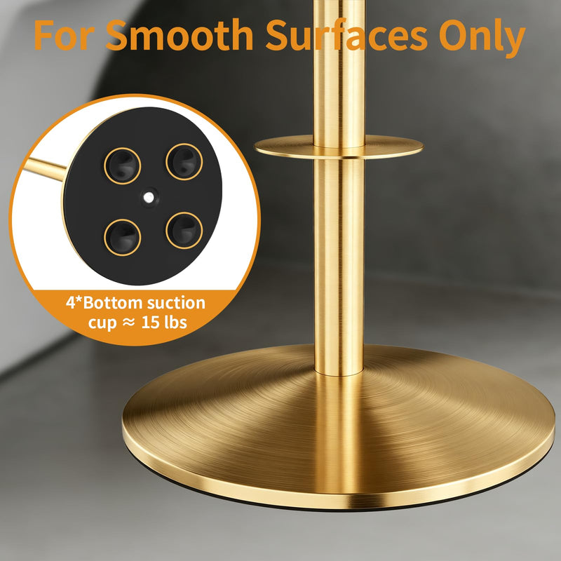 Toilet Paper Holder Stand, Stainless Steel Suction Cups Freestanding Toilet Paper Holder with Weighted Base, Storage for 4 Rolls of Paper for Bathroom (Gold) Gold