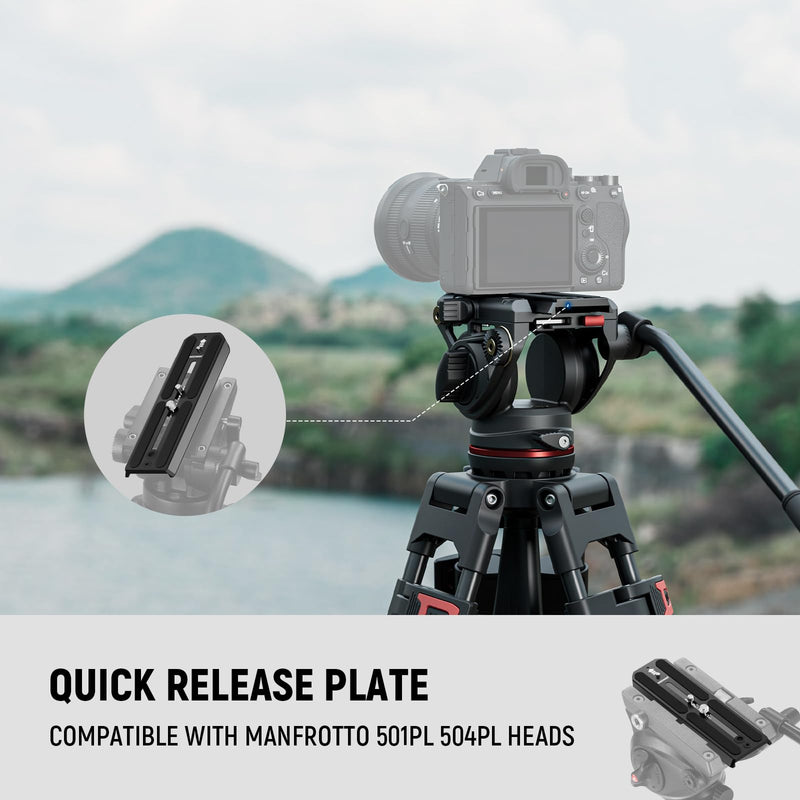 NEEWER 501PL Tripod Quick Release Plate Compatible with Manfrotto MVH500AH MVH502AH, 6.3"/16cm Extended Camera Mounting Plate with 1/4" 3/8" Screws, Anti Off Pin for GM001 GM002 GM006 Fluid Heads, QR6