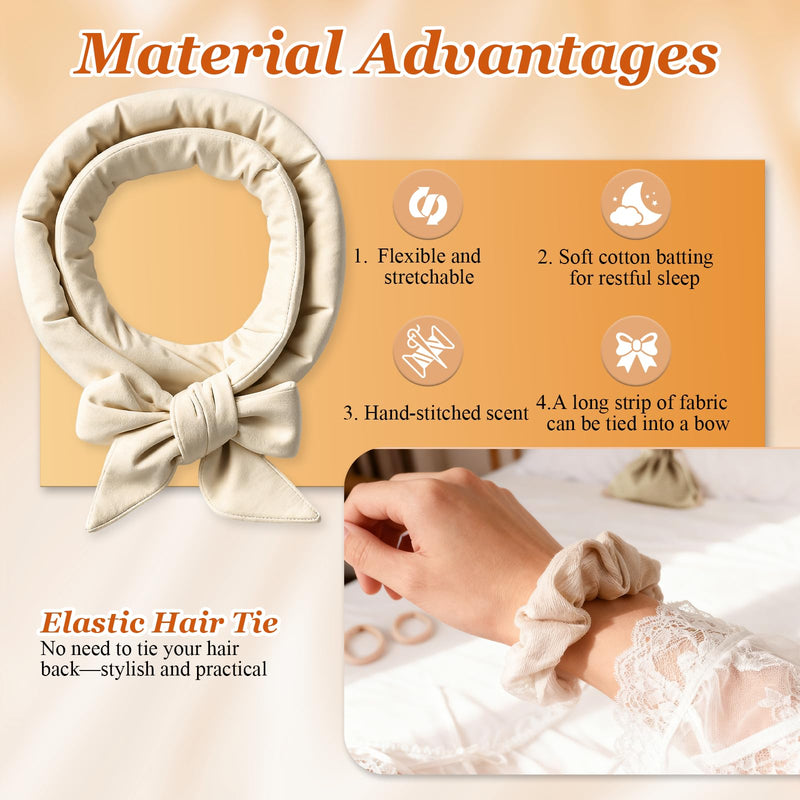 Heatless Hair Curler, Overnight Blowout Locken ohne Hitze, Heatless Satin Curling Iron Set with 2 Satin Scrunchies, for Medium/Long, Beige