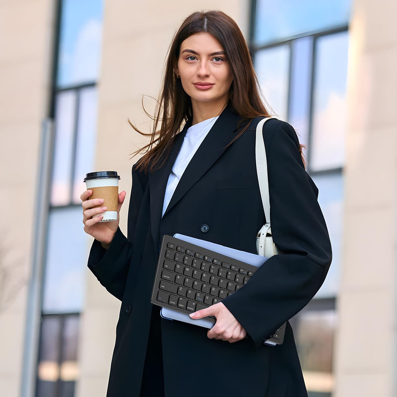 OMOTON Rechargeable Bluetooth Keyboard for iPad/iPhone with Stand Holder | Compact Wireless Keyboard for iPad Pro/Air/Mini/A16 11th/10th, Key Stickers, Easy to Carry for Study, Office and Travel