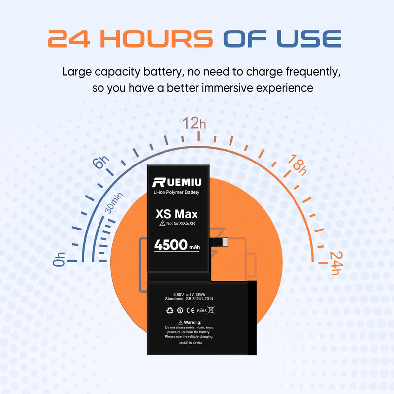 Battery for iPhone Xs Max, Upgraded 4500mAh Durable High-Capacity Replacement with Repair Tool Kit, Compatible with A1921 A2101 A2102 A2104
