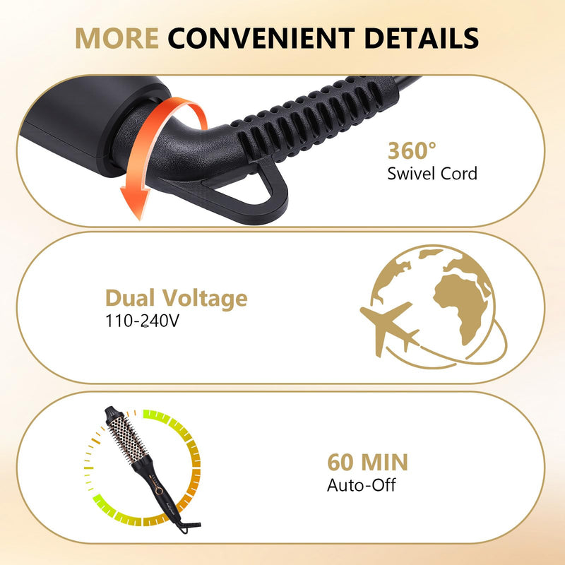 Thermal Brush 38mm Heated Round Brush for Curly Hair | One Step to Frizz-free Blowout Fast Heating 120-200℃ Adjustment Ceramic Ionic Technology Dual Voltage Lightweight & Portable