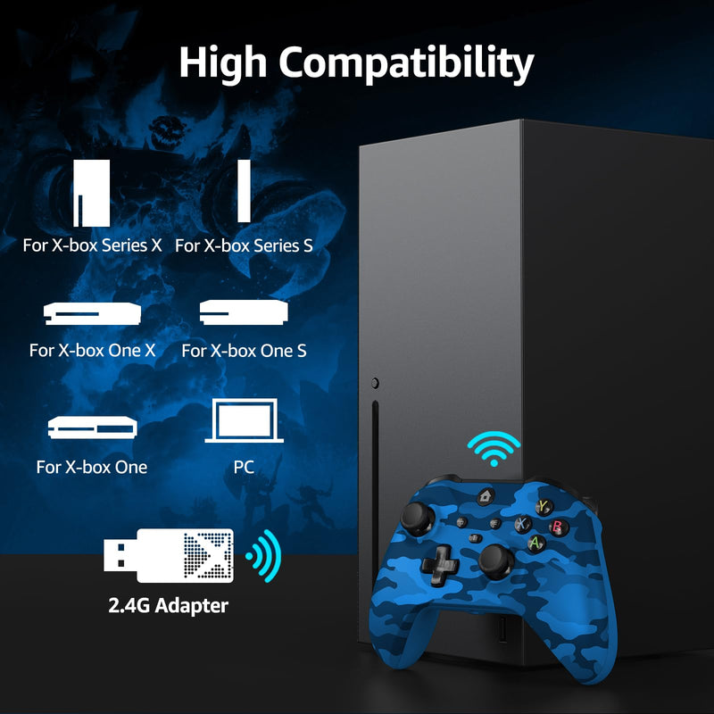 GMVOX Wireless Controller for X-BOX One,Blue Camo | Turbo,Dual Vibration,2.4g Adapter,Support 3.5MM Audio Jack,Compatible with X-BOX Series S/X, PC, IOS, Android Platforms Blue Camo