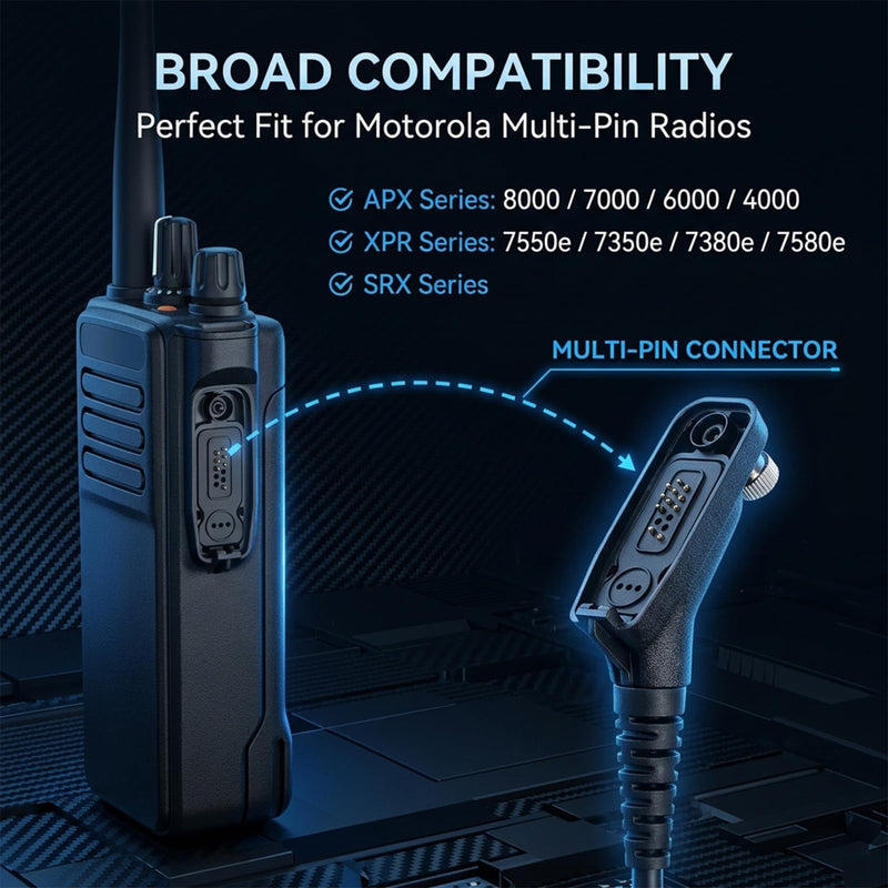 APX 6000 Earpiece for Motorola Radios, 1 Pack D-Shape Two Way Radio Headset | Walkie Talkies Ear Piece with PTT Mic Multi-Pin Connector for APX 8000 7000 4000 XPR 7550e 7350e D Shape