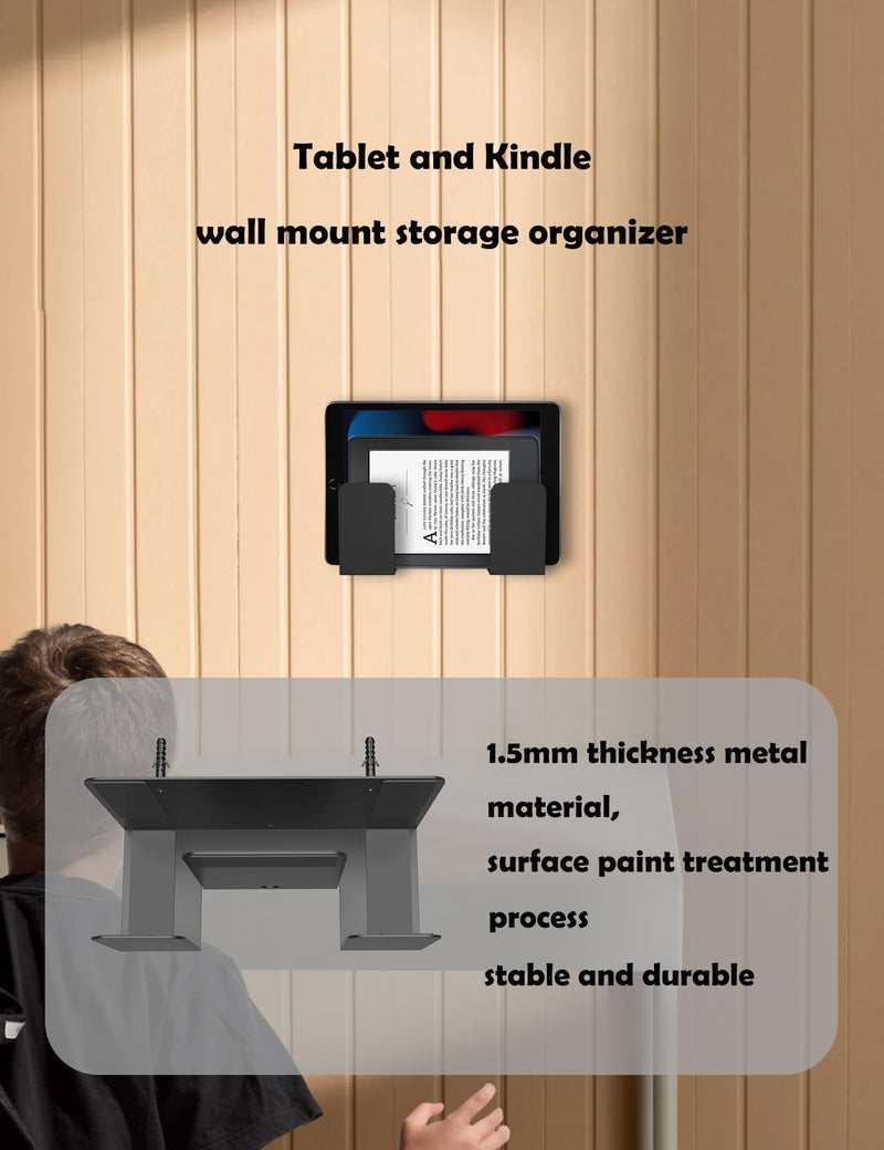 Universal Wall Mount for Laptop/Keyboard/Tablet/Kindle/Router/Modem/Cable Box Wall Shelf Holder Organizer Fit for Electronics Desk Side& Bedside Storage (Black) Black