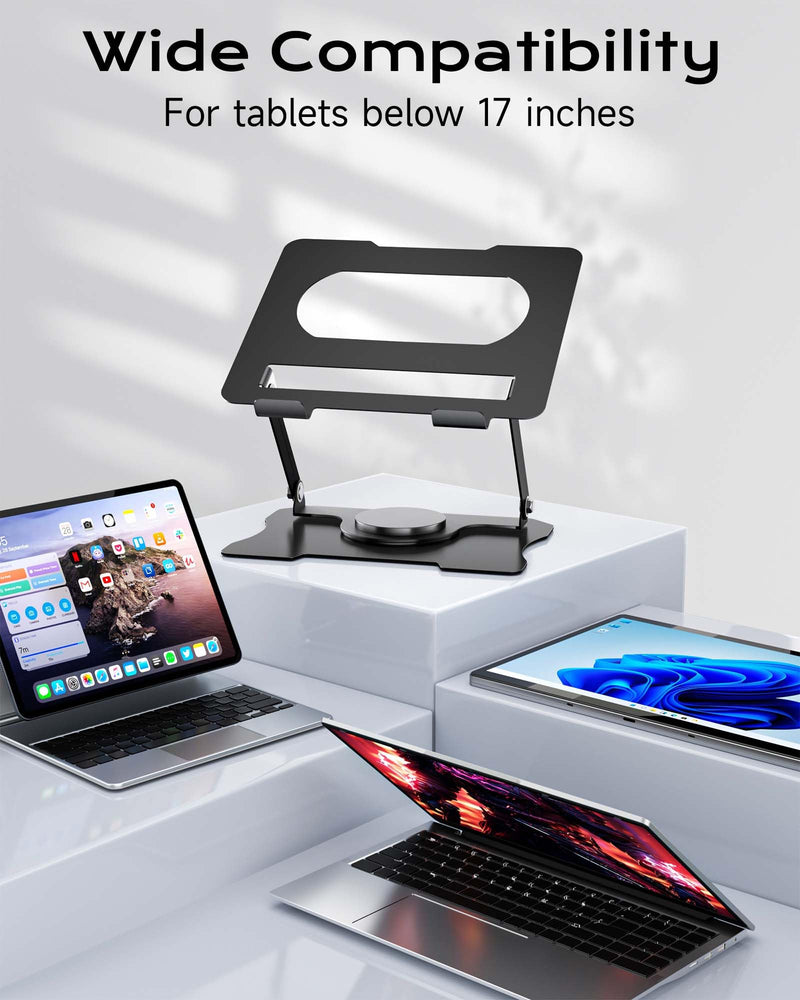 Foldable Cooling Laptop Stand, 360° Rotatable Monitor Riser, Installation-Free Desk Holder for Tablet