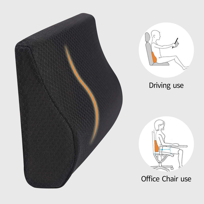 Memory Foam Lumbar Support Pillow for Car - Mid/Lower Back Support Cushion for Car Seat (Black) Black-s