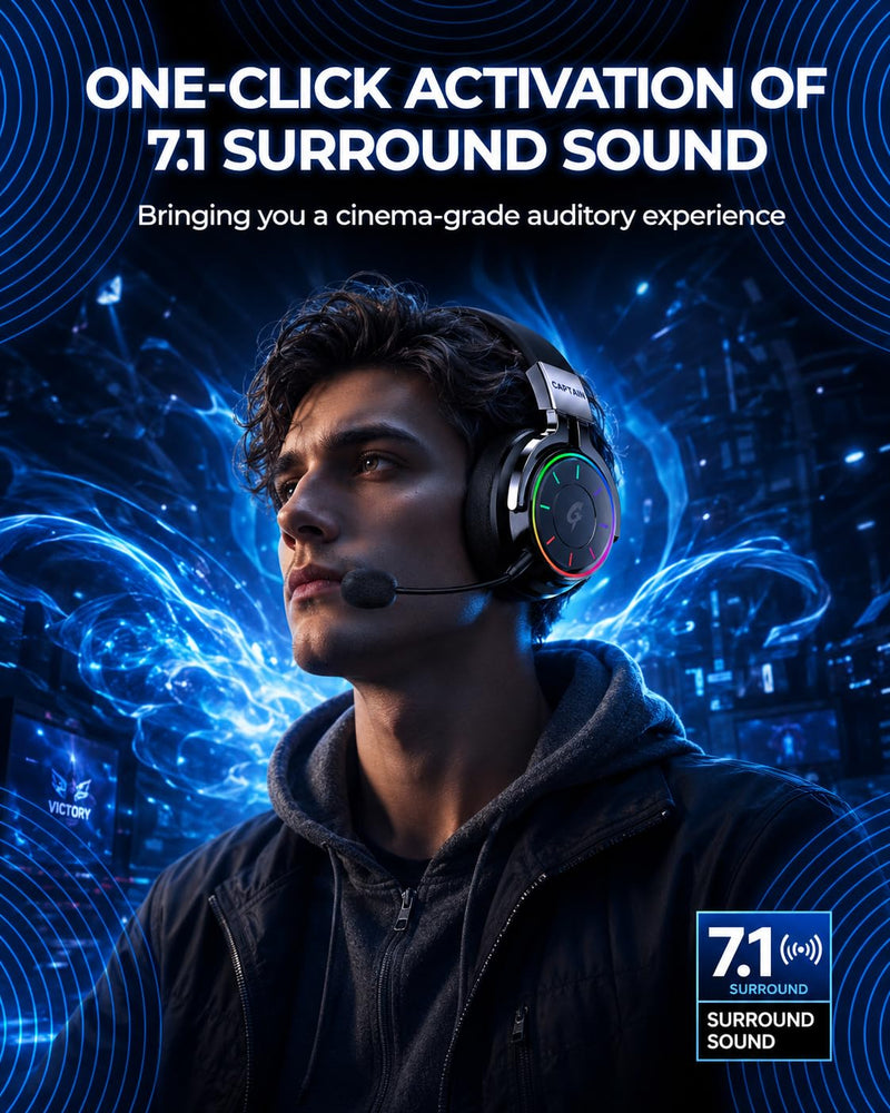syndesmos 2.4GHz Wireless Gaming Headset for PS5, PC, PS4 | RGB Light, 40 HR Battery, 7.1 Surround Sound, Low Latency Bluetooth 5.4 Gaming Headphones with Mic Black