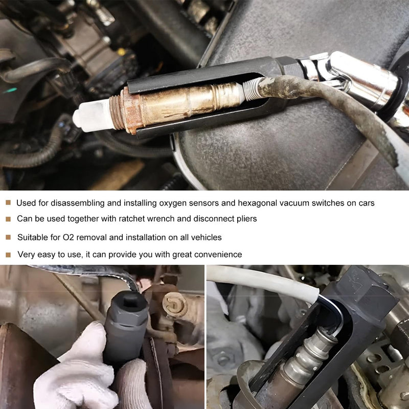 1/2" Drive by 7/8" 6-Point Chrome Vanadium Steel O2 Sensor Socket, Offset Oxygen Sensor Socket for Vehicle O2 Removal Installation (Large Opening) Large Opening