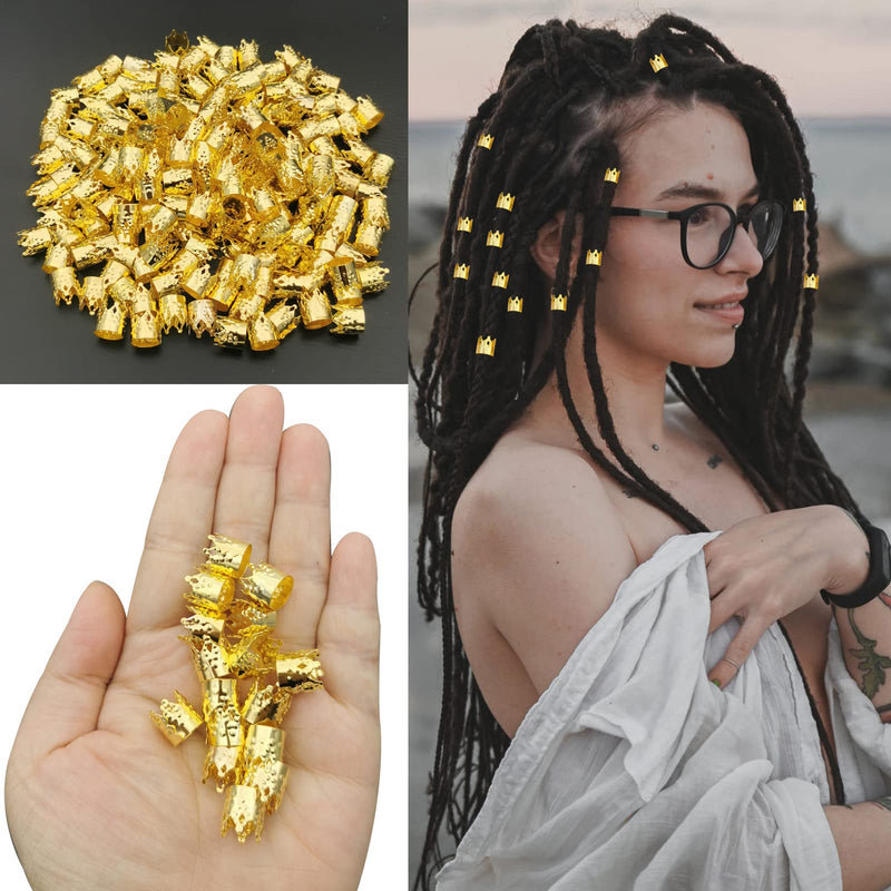 120 PCS Crown Dreadlock Hair Jewelry for Women Braids, Gold Hair Accessories, Adjustable Cuffs, Hair Beads, Iron Braiding Hair Rings, Silver Decoration Clips (C, 10mm x 10mm, 120 Pieces) C