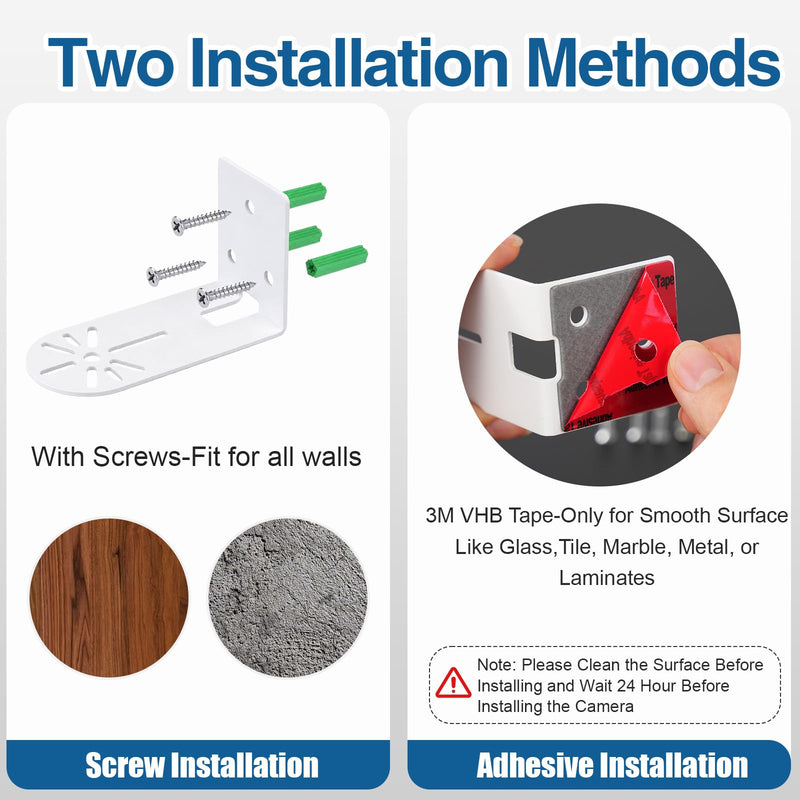 3 Pack Adhesive Metal Camera Wall Mount Bracket Compatible with eufy Security Indoor Cam E220/P24, No-Drill Adhesive or Screw Install, Reduce Blind Spots